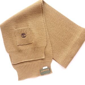 Timberland Knit Scarf  100% Wool Solid Golden Brown Pocket 8.5 x 53 Outdoor